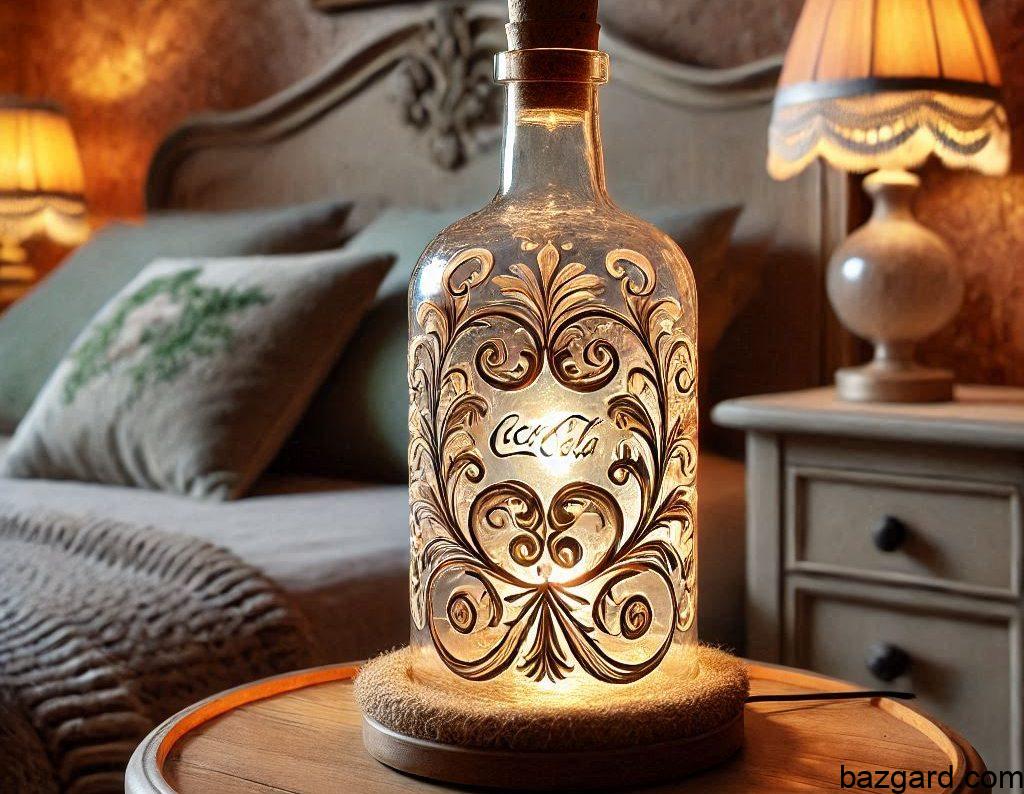 A decorative bedside lamp made from a glass bottle e1735322512835