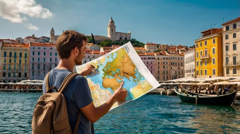 Leonardo Kino XL In this image a traveler with a map in hand i 0 e1737310047668