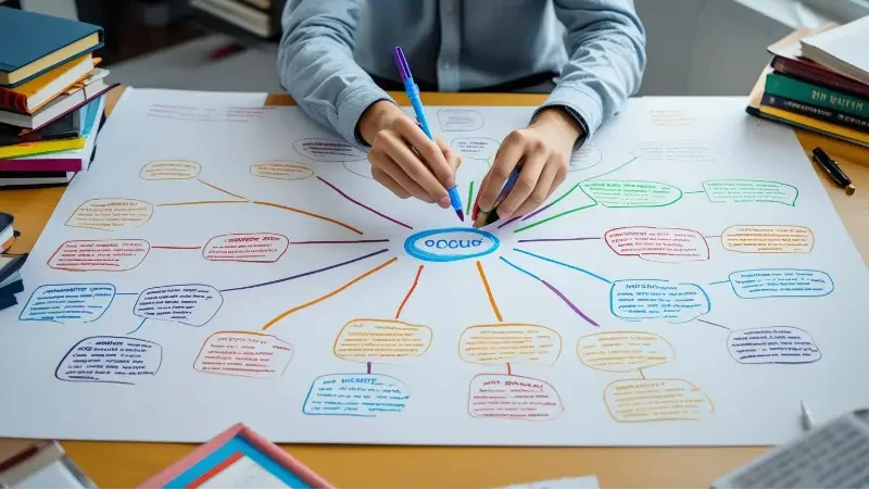 Leonardo Phoenix 10 A student creating a mind map on a large s 0 e1737485013129