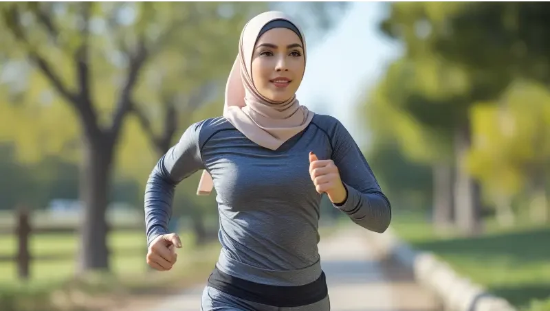 Leonardo Phoenix 10 A woman in modest workout attire with a hi 0 2 e1737465537318