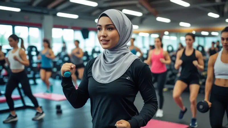 Leonardo Phoenix 10 A woman in modest workout attire with a hi 0 7 e1737466354413
